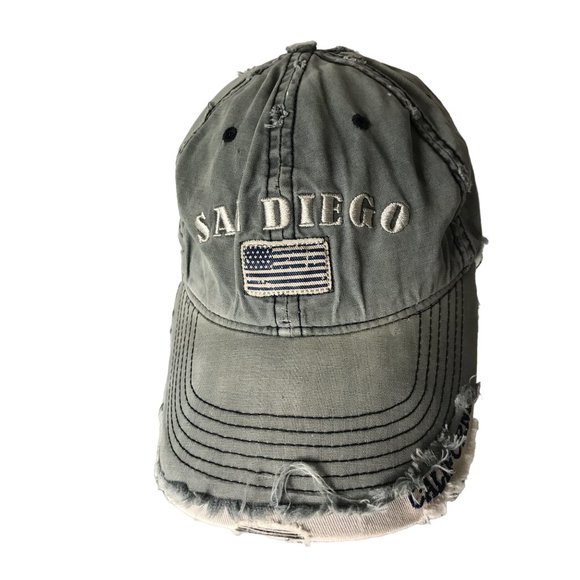 BIO-DOMES HEADGEAR Other - Flag Patriot San Diego California Green White Distressed Denim Adjustable Cap Ha